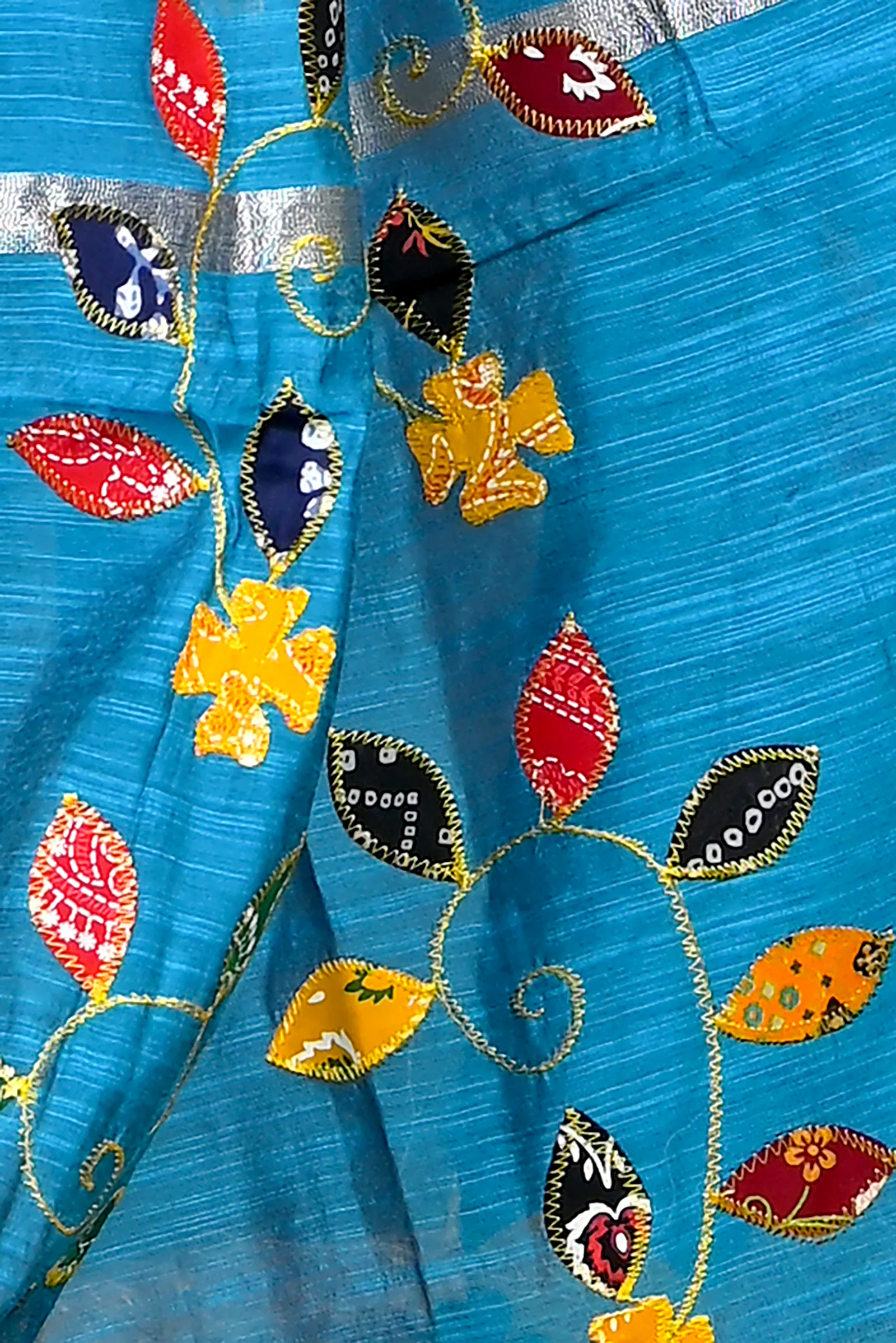 Sky Blue Cotton Blended Parik Applique Saree (331)